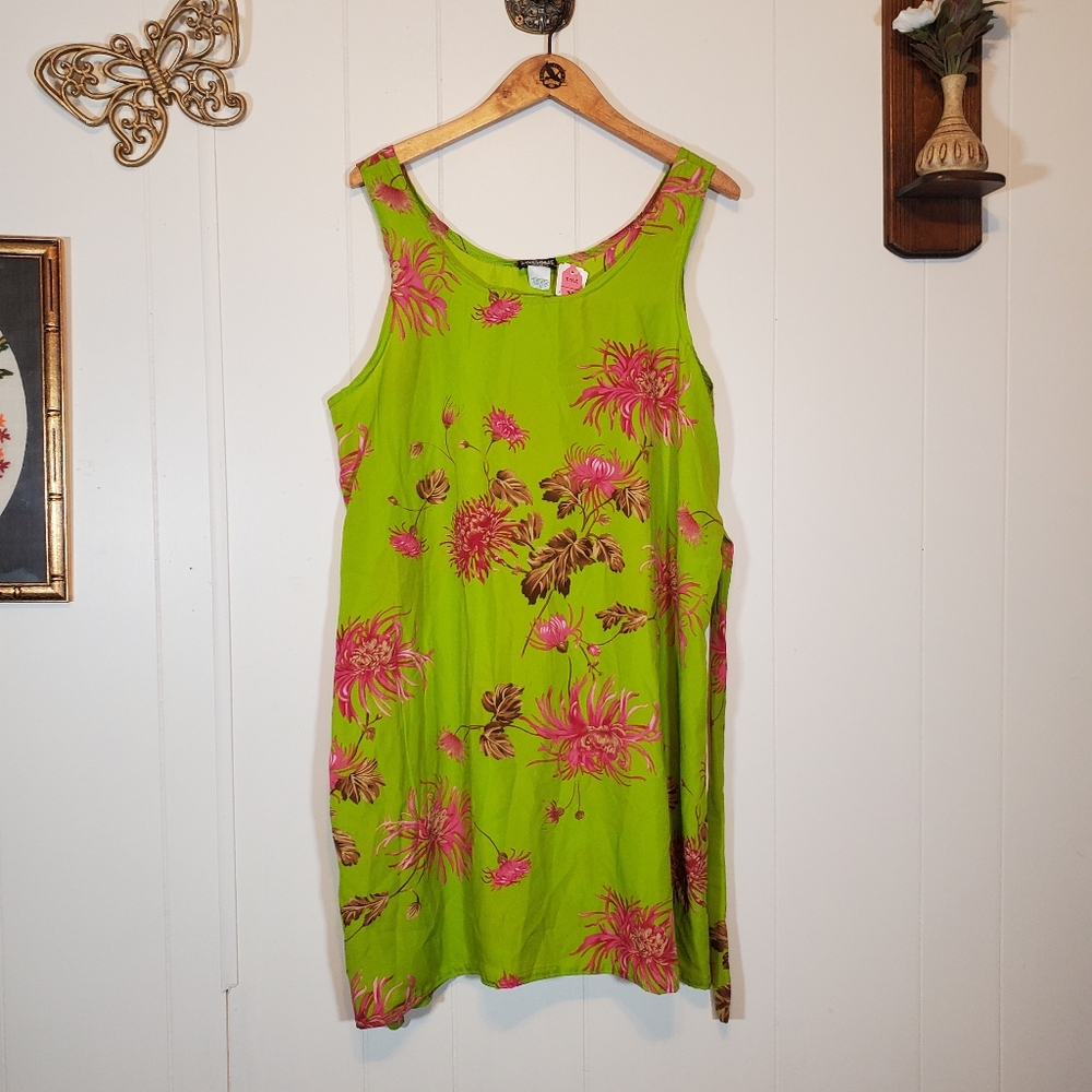 Vintage Beach Vacation Mini Dress Cover-Up NWT Neon Green Pink Plus Size 2X
